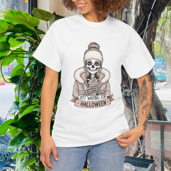 LAMER LUXURY T-SHIRT Other - Just waiting for Halloween Png, Skeleton Shirt, Vintage Halloween T-Shirt
